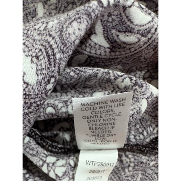 PureJill by J Jill Blouse Top Size Small Dark Plum Floral Notch Neck Pleated - Picture 5 of 9